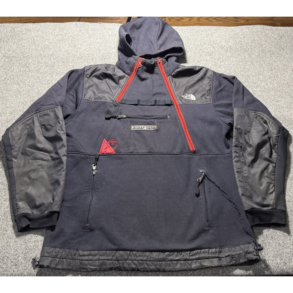 VTG The North Face TNF Steep Tech Fleece‎ Hoodie Jacket 2000s Mens 3XL Blue Red
